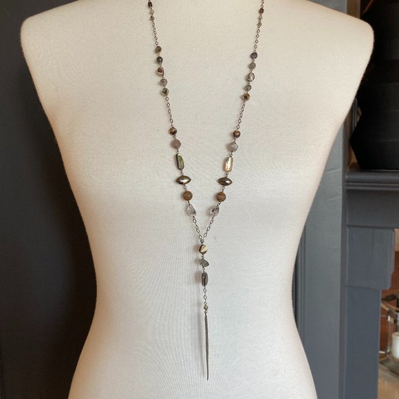 New Authentic Chan Luu Pyrite Mix Dagger Necklace - Picture 1 of 6